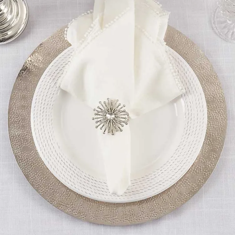 Kirklands Home Table Linens|Glitter Starburst 4-pc. Napkin Ring Set Silver