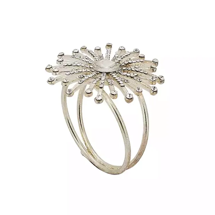 Kirklands Home Table Linens|Glitter Starburst 4-pc. Napkin Ring Set Silver