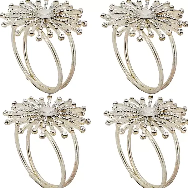 Kirklands Home Table Linens|Glitter Starburst 4-pc. Napkin Ring Set Silver