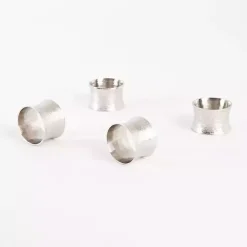 Kirklands Home Kitchen Accessories|Hammered Metal Napkin Rings, Set of 4 Silver