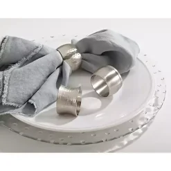 Kirklands Home Kitchen Accessories|Hammered Metal Napkin Rings, Set of 4 Silver