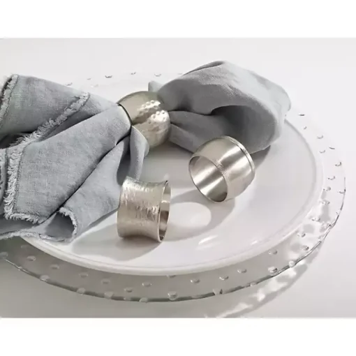 Kirklands Home Kitchen Accessories|Hammered Metal Napkin Rings, Set of 4 Silver