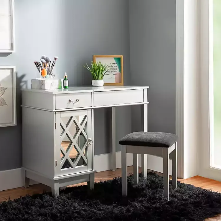 Kirklands Home Dressers & Chests|Silver Lattice Ella 2-pc. Vanity Set Gray