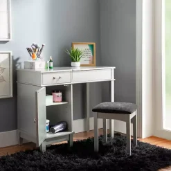 Kirklands Home Dressers & Chests|Silver Lattice Ella 2-pc. Vanity Set Gray