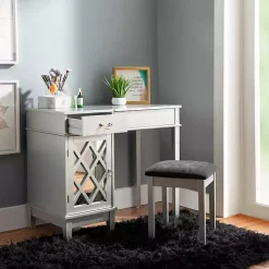 Kirklands Home Dressers & Chests|Silver Lattice Ella 2-pc. Vanity Set Gray