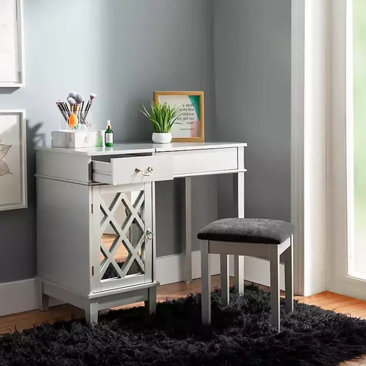 Kirklands Home Dressers & Chests|Silver Lattice Ella 2-pc. Vanity Set Gray