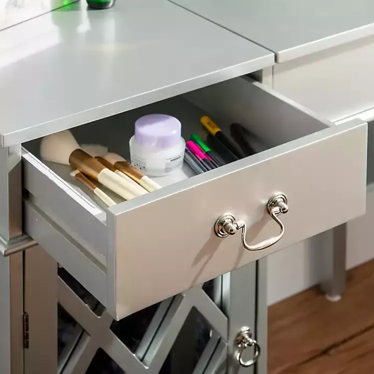 Kirklands Home Dressers & Chests|Silver Lattice Ella 2-pc. Vanity Set Gray