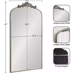 Kirklands Home Decorative Mirrors|Silver Metal Arch Ornate Crown Wall Mirror