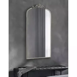 Kirklands Home Decorative Mirrors|Silver Metal Arch Ornate Crown Wall Mirror
