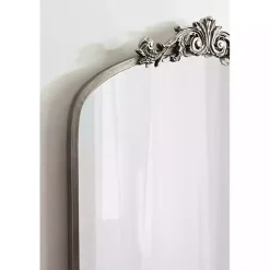 Kirklands Home Decorative Mirrors|Silver Metal Arch Ornate Crown Wall Mirror