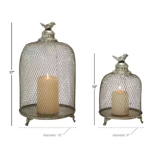 New Metal Bird Cage Cloche Lanterns, Set of 2 Lanterns