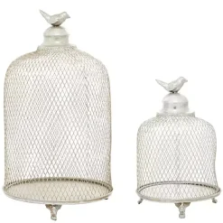 New Metal Bird Cage Cloche Lanterns, Set of 2 Lanterns