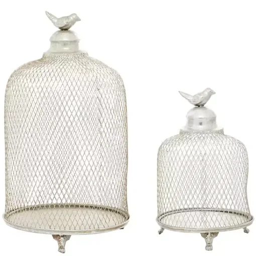 New Metal Bird Cage Cloche Lanterns, Set of 2 Lanterns