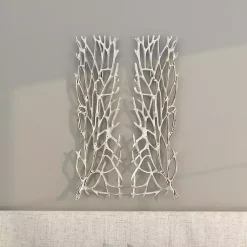 Kirklands Home Wall Plaques|Metal Coral Panel Wall Plaques, Set of 2 Silver