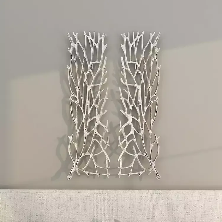 Kirklands Home Wall Plaques|Metal Coral Panel Wall Plaques, Set of 2 Silver