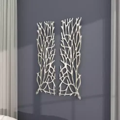 Kirklands Home Wall Plaques|Metal Coral Panel Wall Plaques, Set of 2 Silver