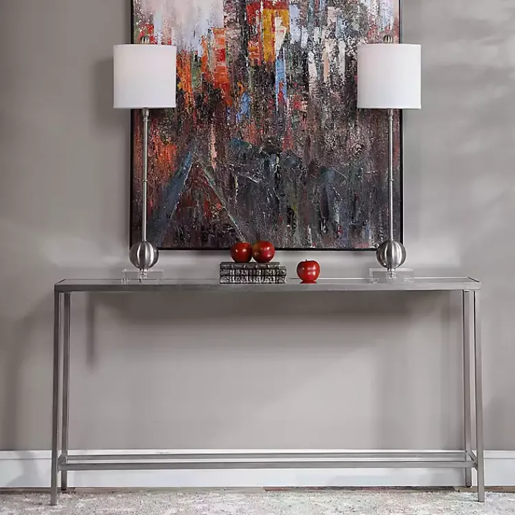 Kirklands Home Console Tables|Metal Mirrored Top Slim Console Table Silver