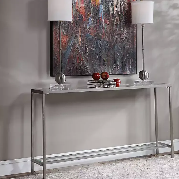 Kirklands Home Console Tables|Metal Mirrored Top Slim Console Table Silver
