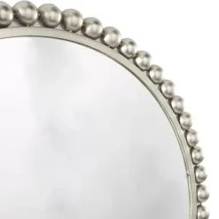 Kirklands Home Decorative Mirrors|Silver Metal Round Beaded Frame Wall Mirror