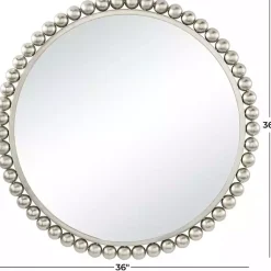 Kirklands Home Decorative Mirrors|Silver Metal Round Beaded Frame Wall Mirror
