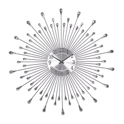 Kirklands Home Clocks|Silver Metal Sunburst Droplet Frame Clock