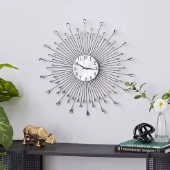 Kirklands Home Clocks|Silver Metal Sunburst Droplet Frame Clock