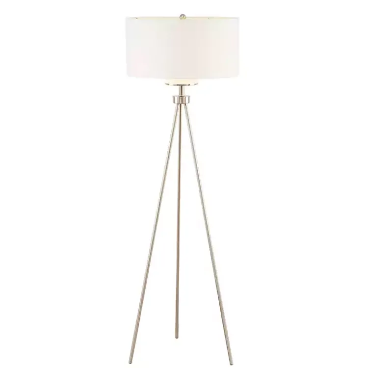 Kirklands Home Floor Lamps|Silver Metal Tripod Floor Lamp White