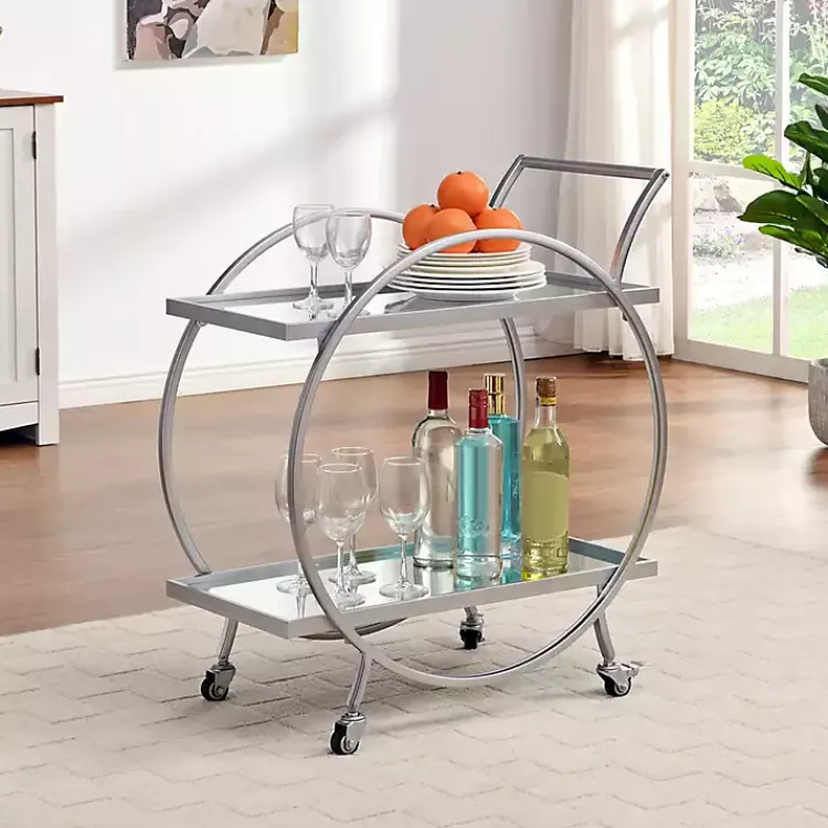 Kirklands Home Kitchen Islands & Bar Carts|Mirrored 2-Tier Odessa Bar Cart Silver