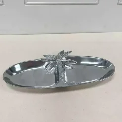 Kirklands Home Bathroom Accessories|Palm Tree Bathroom Vanity Tray Silver