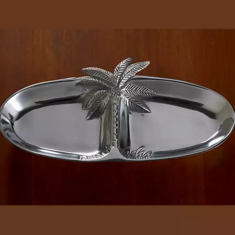 Kirklands Home Bathroom Accessories|Palm Tree Bathroom Vanity Tray Silver