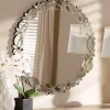 Kirklands Home Decorative Mirrors|Silver Petal Leaf Round Wood Frame Wall Mirror