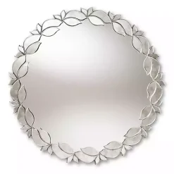 Kirklands Home Decorative Mirrors|Silver Petal Leaf Round Wood Frame Wall Mirror