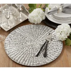Kirklands Home Table Linens|Round Woven Rattan Placemats, Set of 4 Silver