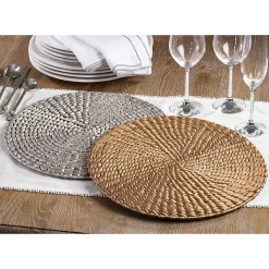 Kirklands Home Table Linens|Round Woven Rattan Placemats, Set of 4 Silver