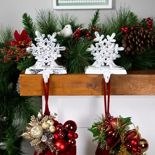 Online Silver Snowflake Stocking Holders, Set of 2 Christmas Stockings & Stocking Holders