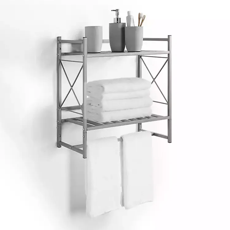 Kirklands Home Bathroom Accessories|2-Tier Utility Shelf Silver