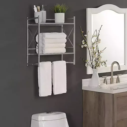 Kirklands Home Bathroom Accessories|2-Tier Utility Shelf Silver