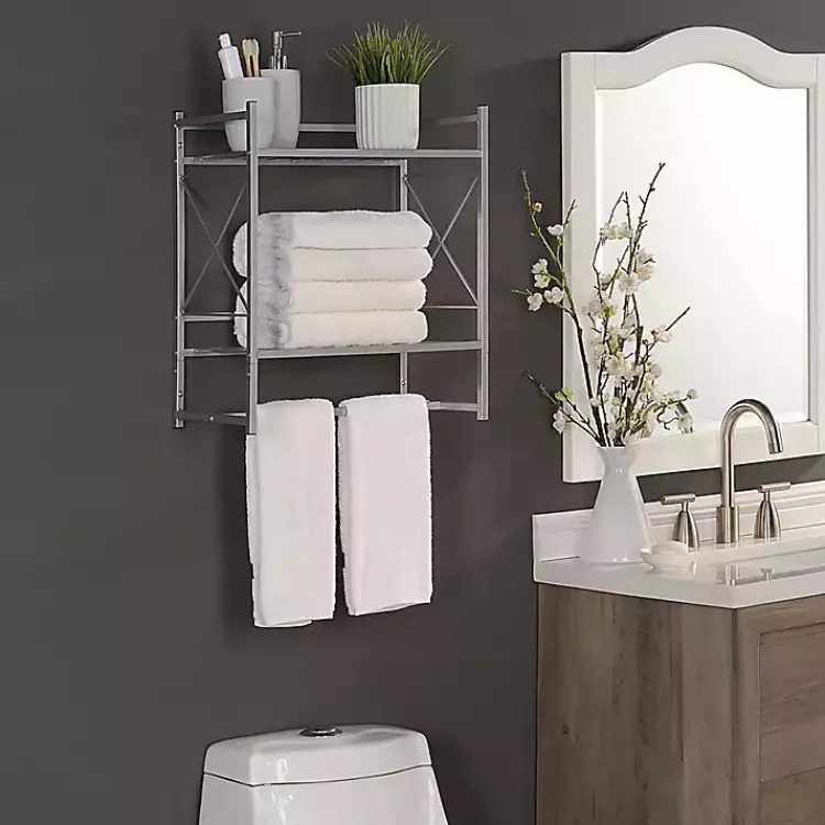 Kirklands Home Bathroom Accessories|2-Tier Utility Shelf Silver
