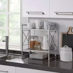 Kirklands Home Bathroom Accessories|2-Tier Utility Shelf Silver