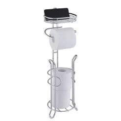 Kirklands Home Bathroom Accessories|Toilet Paper Storage Stand with Basket Silver