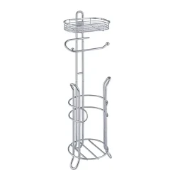 Kirklands Home Bathroom Accessories|Toilet Paper Storage Stand with Basket Silver