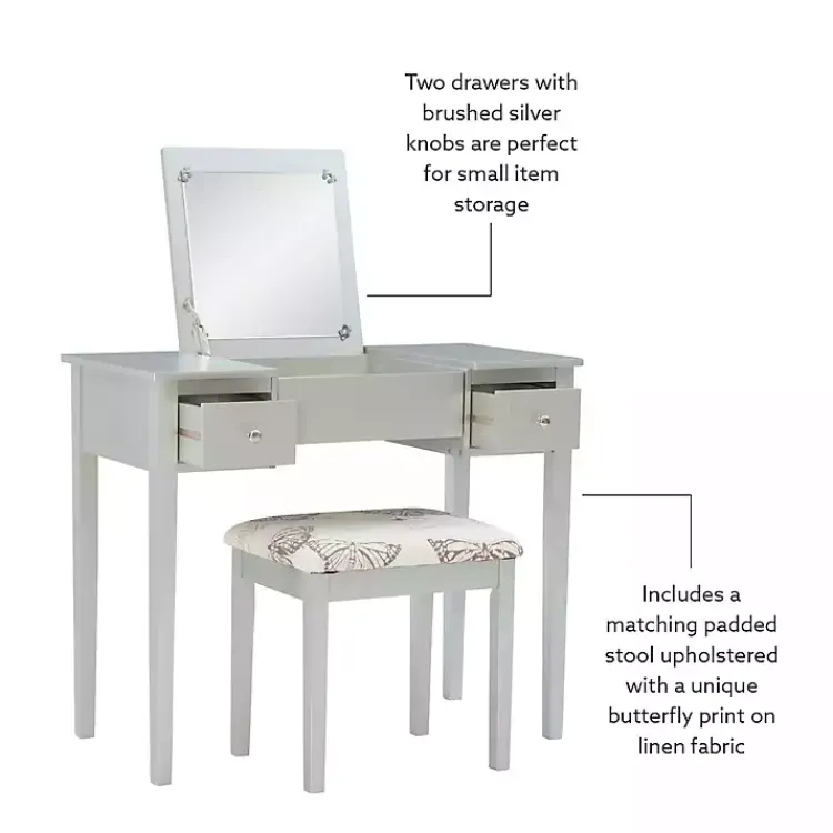 Kirklands Home Dressers & Chests|Silver Virginia Butterfly 2-pc. Vanity Set Gray