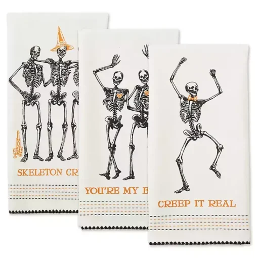 Kirklands Home Kitchen Accessories|Skeletons Printed Assorted Dishtowels, Set of 3