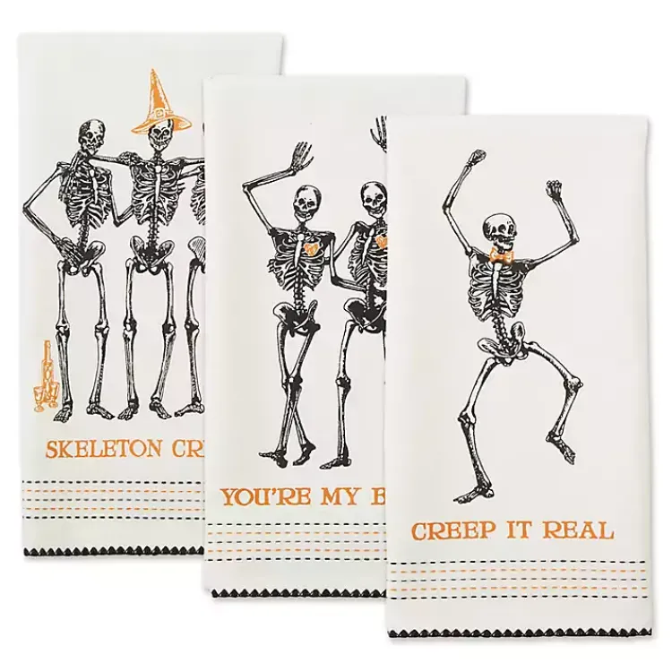 Kirklands Home Kitchen Accessories|Skeletons Printed Assorted Dishtowels, Set of 3