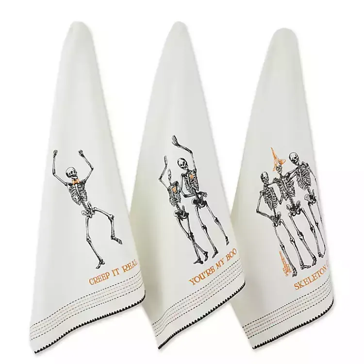 Kirklands Home Kitchen Accessories|Skeletons Printed Assorted Dishtowels, Set of 3