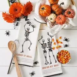 Kirklands Home Kitchen Accessories|Skeletons Printed Assorted Dishtowels, Set of 3