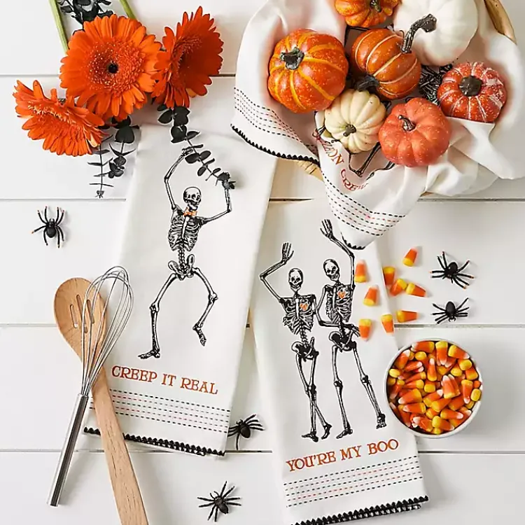 Kirklands Home Kitchen Accessories|Skeletons Printed Assorted Dishtowels, Set of 3