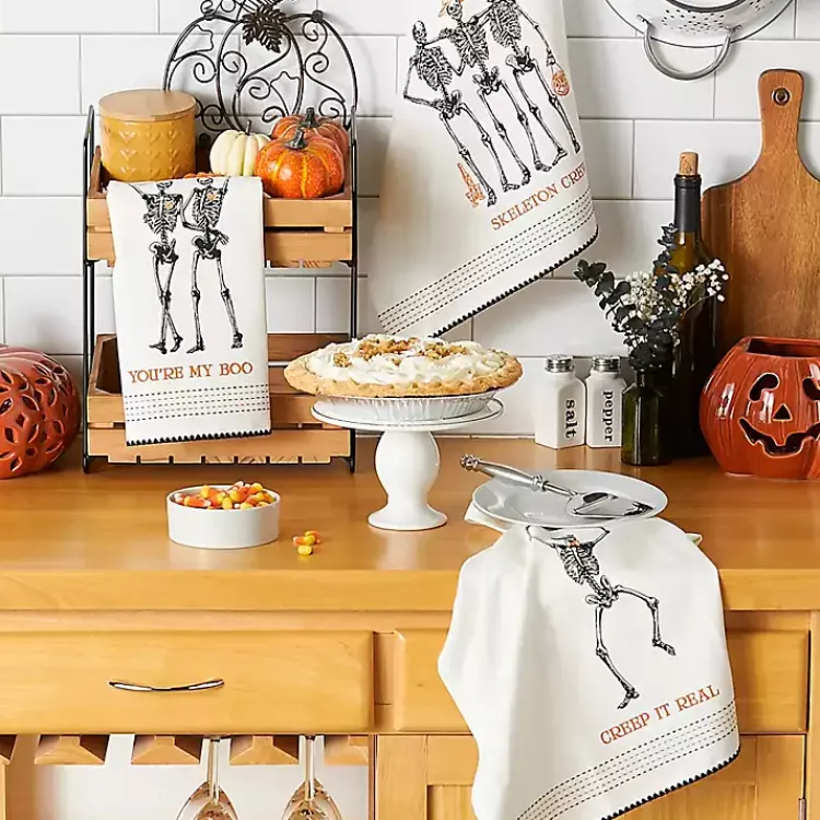 Kirklands Home Kitchen Accessories|Skeletons Printed Assorted Dishtowels, Set of 3
