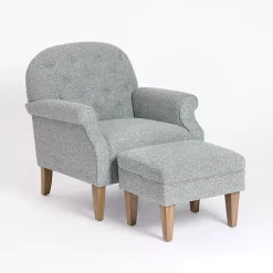 Kirklands Home Accent Chairs|Sky Boucle Tufted Chair & Ottoman Set Blue