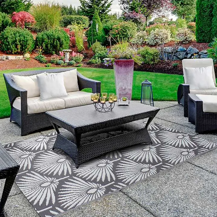 Kirklands Home Outdoor Rugs|Slate Fan Leaf Outdoor Area Rug, 4x6